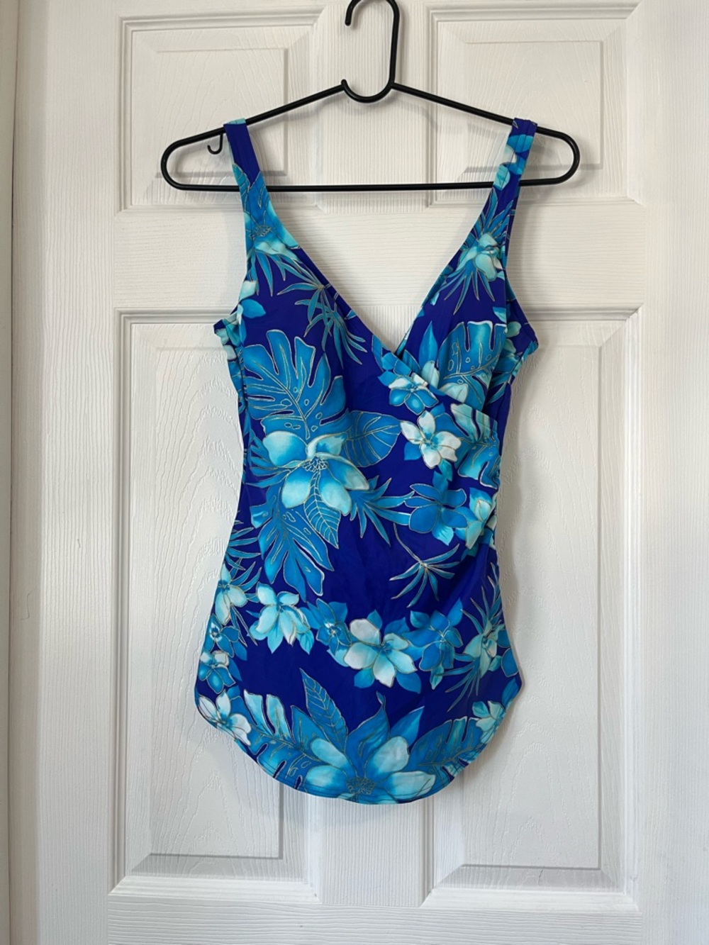 Gottex Silver Blue Floral One-Piece Swimsuit Size 12